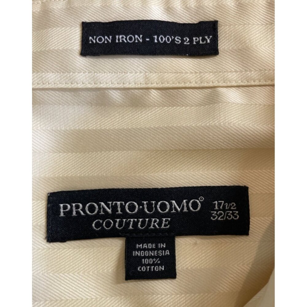 Pronto Uomo Couture Yellow Two Tone Button Up Dress Shirt Mens 17 1/2- 32/33 - Picture 7 of 8